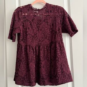 Torrid Plus Size 00 Elegant Lace Burgundy Top
